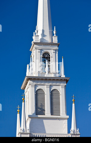 Paul Revere arranged for two lanterns to burn from this Old North Church window signaling the British advance on Lexington and Concord - Boston USA Stock Photo