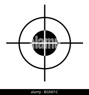 Sniper rifle target cross hairs silhouetted on white background. Stock Photo