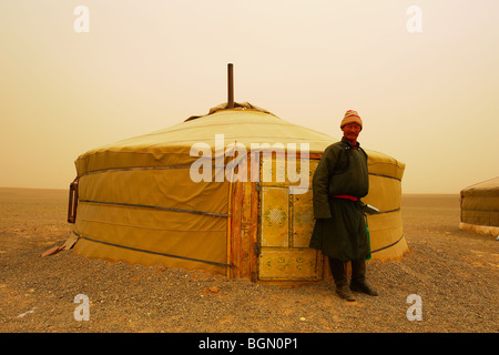 A man in front of his ger (yurt) in Mongolia Stock Photo - Alamy