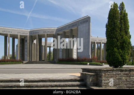 World War Two American Memorial at the Hill of Mardasson commemorates the WW2 Battle of the Bulge, Bastogne, Ardennes, Belgium Stock Photo