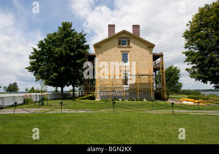 Scaffolding on the side of the commandant's house, Sackets Harbor Battlefield State Historic Site. Stock Photo