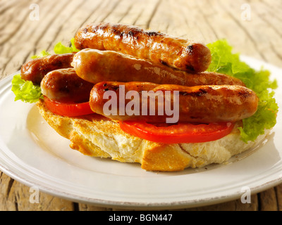 Chipolata Sausage sandwich. Stock Photo