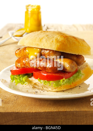 Chipolata Sausage sandwich. Stock Photo