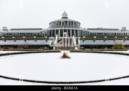 Snow covered Botanical Garden in Copenhagen Stock Photo