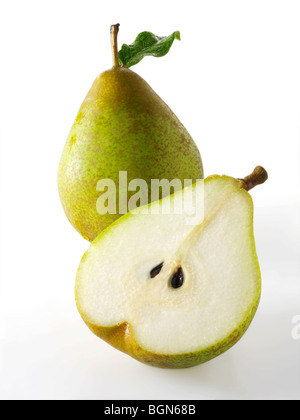 Fresh  comice pears whole and cut Stock Photo