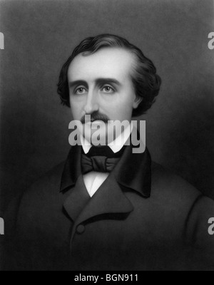 Portrait print c1896 of American writer and poet Edgar Allan Poe (1809 - 1849)  - a pioneer of the detective fiction genre. Stock Photo