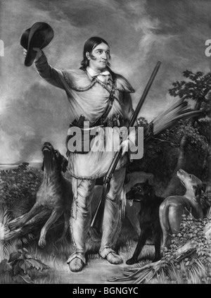 Portrait c1839 of Davy Crockett (1786 - 1836) - the American frontiersman and folk hero killed in the Battle of the Alamo. Stock Photo