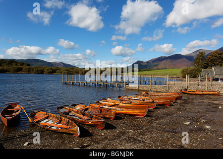 A line of rowing boats on Derwent Water, Keswick Stock Photo