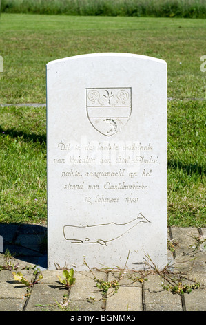 Headstone of Valentine, the beached sperm whale, near the abbey farm Ten Bogaerde, Koksijde, Belgium Stock Photo