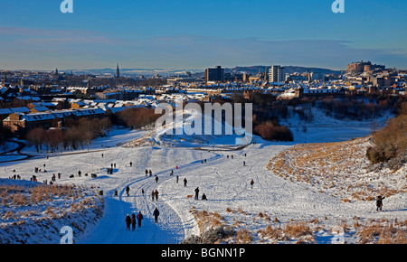 Winter snow scene Holyrood Park, Edinburgh, Scotland, UK Europe Stock Photo