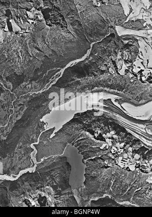 aerial map view Portage Glacier and 20 Mile Glacier Both Receding Substantially Alaska near Anchorage Stock Photo