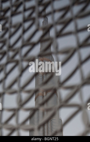 View of Burj Khalifa through a metal screen Stock Photo
