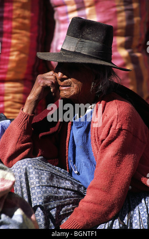 'Chola; woman at Betanzos market, near Potosi. Bolivia. Stock Photo