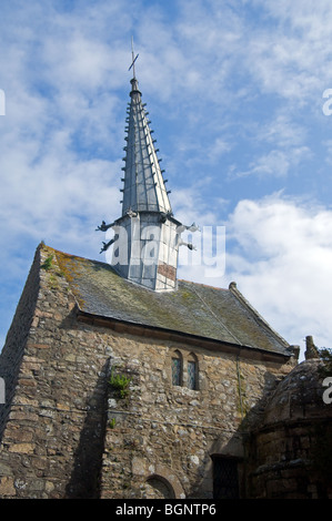 The chapel Chapelle de Saint-Gonéry with its crooked spire at Plougrescant,  Côtes-d'Armor, Brittany, France Stock Photo