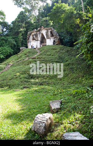 Templo de la Cruz Foliada, Foliated Cross Temple, Palenque Archaeological Site, Chiapas Mexico. Stock Photo