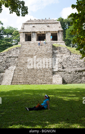 Templo del Conde. Temple of the Count. Palenque Archaeological Site, Chiapas Mexico. Stock Photo