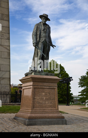 Statue of COLONEL WILLIAM PRESSCOTT at the BUNKER HILL MONUMENT located on Breed's Hill - CHARLESTOWN, MASSACHUSETTS Stock Photo