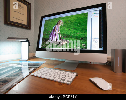 Apple iMac desktop group with all logos removed Stock Photo
