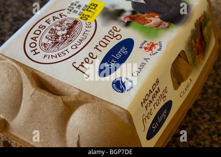 A box of six,6, free range chicken eggs Stock Photo