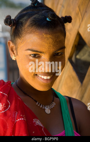 Malagasy Woman Portrait, Morondava, Madagascar Stock Photo
