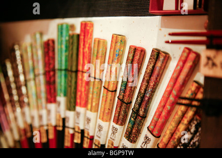 From a chopstick shop in Kyoto Japan this is an image featuring some of the chopsticks for sale. Stock Photo