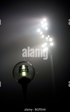 Stadium lights and streetlamp at night , Finland Stock Photo