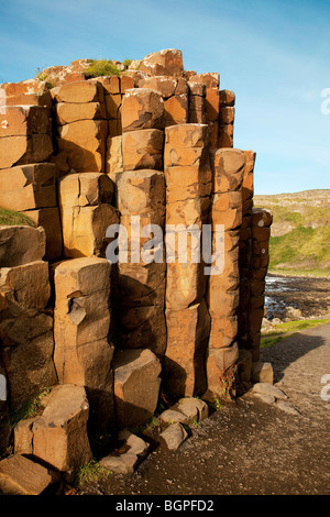 Red basaltic prisms Giant's Causeway Antrim Northern Ireland a natural phenomena and a world heritage site. Stock Photo