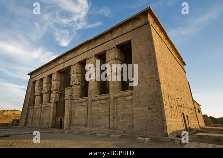 The facade of the Ptolemaic Temple of Hathor at Dendera, North of Luxor, Nile Valley, Egypt Stock Photo