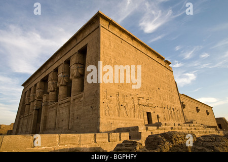 The facade of the Ptolemaic Temple of Hathor at Dendera, North of Luxor, Nile Valley, Egypt Stock Photo