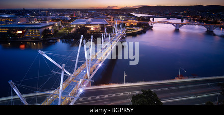 Aerial view of Kurilpa Bridge South Brisbane Queensland Stock Photo