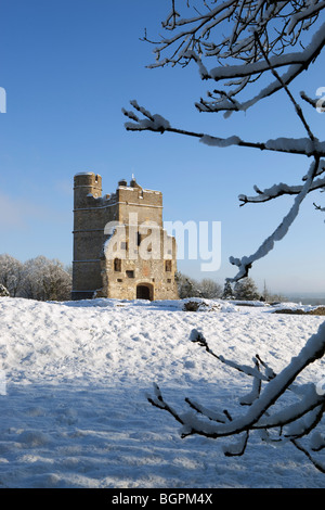 Donnington Castle in snow Stock Photo