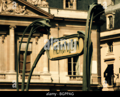 Classical Art Nouveau Metro sign by Hector Guimard (c. 1900). Metro Palais Royal. Paris. France Stock Photo