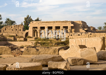 View of the Ptolemaic Birth House, the Coptic Church and Roman Birth House at Dendera Temple, Nile Valley, Egypt. Stock Photo