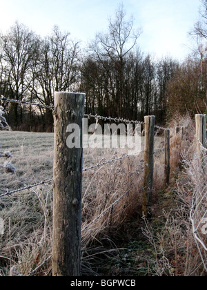 Sun rises over frosty French countryside. Stock Photo