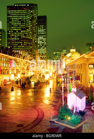 Night lights at Quincy Market in downtown Boston, Massachusetts, USA Stock Photo