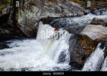 Kayaker Going Over Baby Falls in Bald River Gorge Wilderness in Cherokee National Forest in Monroe County, Tennessee Stock Photo