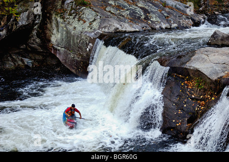 Kayaker Going Over Baby Falls in Bald River Gorge Wilderness in Cherokee National Forest in Monroe County, Tennessee Stock Photo