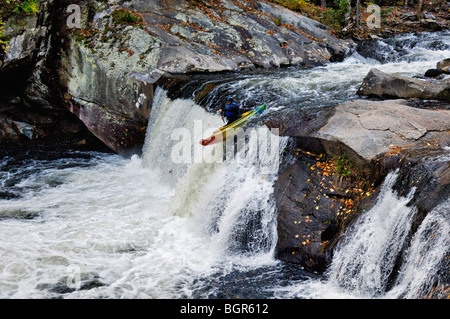 Kayaker Going Over Baby Falls in Bald River Gorge Wilderness in Cherokee National Forest in Monroe County, Tennessee Stock Photo