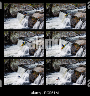 Sequence of Kayaker Going Over Baby Falls in Bald River Gorge Wilderness in Cherokee National Forest in Monroe County, Tennessee Stock Photo