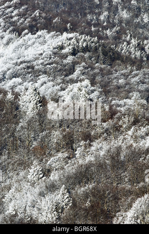 View of Snow on the Mountains from the Cherohala Skyway in the Nantahala National Forest in Graham County, North Carolina Stock Photo