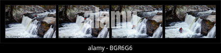 Sequence of Kayaker Going Over Baby Falls in Bald River Gorge Wilderness in Cherokee National Forest in Monroe County, Tennessee Stock Photo