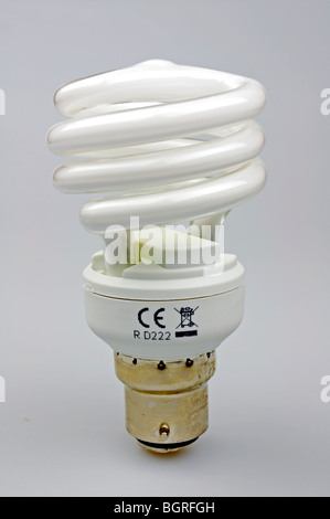 a spiral energy saving light bulb on a white background Stock Photo