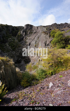 Disused slate quarries of Glyn Rhonwy, Llanberis in  North Wales. Once a munition dump, plans for a ski run have been proposed. Stock Photo