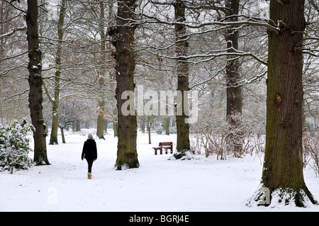 Snowy woodlands with figure Stock Photo