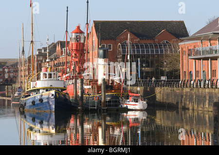 Old Boats Moored in Swansea Marina as a floating museum open to the public Stock Photo