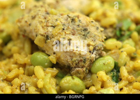 Yellow Thai Risotto with Spiced Chicken Stock Photo