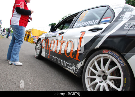 Mitsubishi Lancer EVO VII of contestant nr 18 returning from special stage at 2009 Paradigit ELE Rally, Netherlands Stock Photo