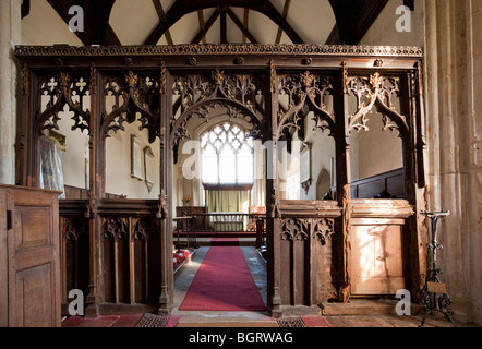rood screen at Church of St Peter at Great Livermere, Suffolk, UK Stock Photo