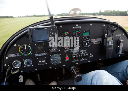 instrument panel inside cockpit of light aircraft EV-97 Evektor EUROSTAR Stock Photo