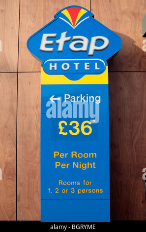 Entrance sign outside the Etap budget hotel (now rebranded Ibis Budget) in Hounslow, West London, near Heathrow airport, UK. Stock Photo